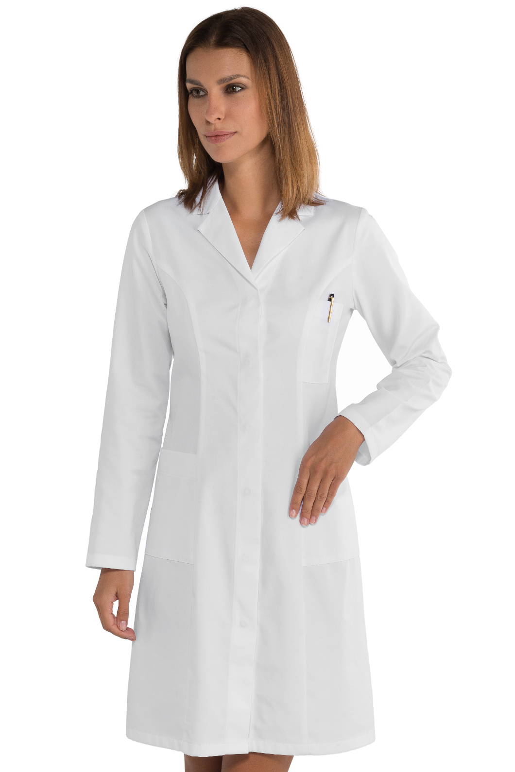 Camice Donna Valencia SLIM Bianco - Isacco - Manica Lunga - 100% Cotonesatin