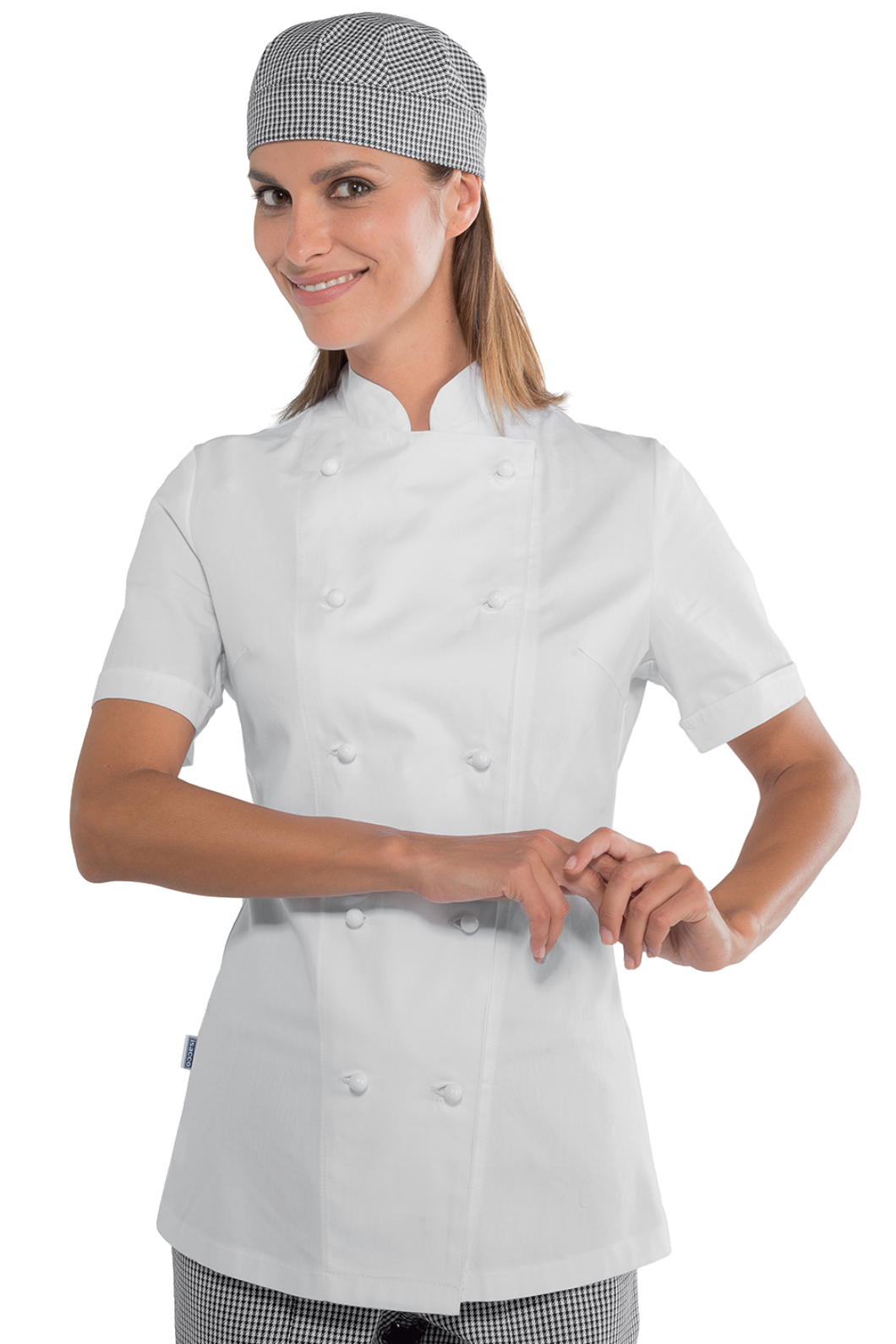 Giacca Lady Chef bottoni antipanico - Isacco - Mezza Manica - 97% Cotone3% Spandexstretch