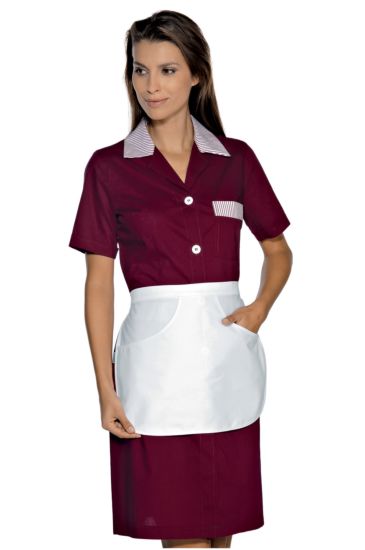 Half sleeves Positano gown with apron - Isacco Bordeaux+bordeaux Striped