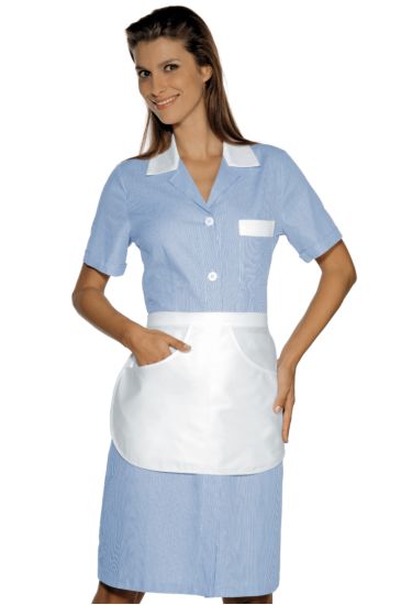 Half sleeves Positano gown with apron - Isacco Light Blue Striped