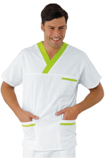 Casacca Collo a V con inserto - Isacco Bianco+verde Mela