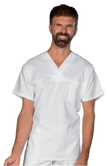 UNISEX WHITE V-NECK TUNIC OEKO-TEX&reg; STANDARD 100 CERTIF N. 25CX00077 CL II CENTROCOT White Isacco