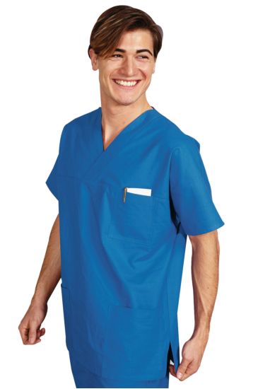 UNISEX BLUE V-NECK TUNIC OEKO-TEX&reg; STANDARD 100 CERTIF N. 25CX00077 CL II CENTROCOT Medical Light Blue Isacco