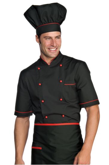 Half sleeves Alicante chef jacket - Isacco Black+red