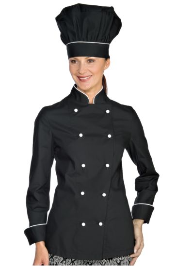 Giacca Lady Chef bottoni antipanico - Isacco Black+white