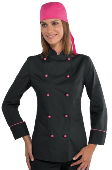 Giacca Lady Chef bottoni antipanico - Isacco Nero+fuxia