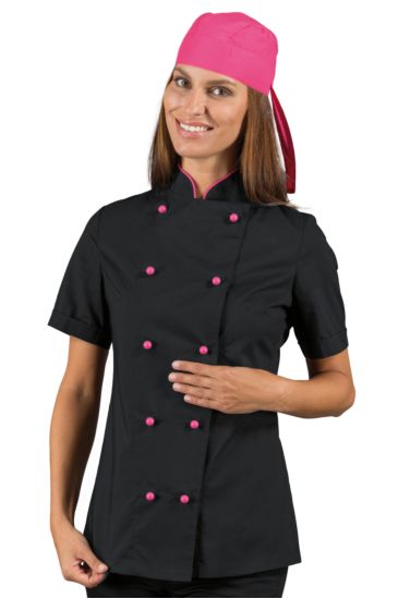 Giacca Lady Chef bottoni antipanico - Isacco Nero+fuxia