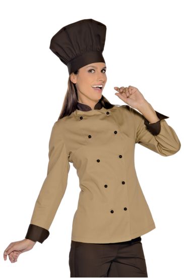 Lady Chef jacket - Isacco Biscuit Colour + Dark Brown