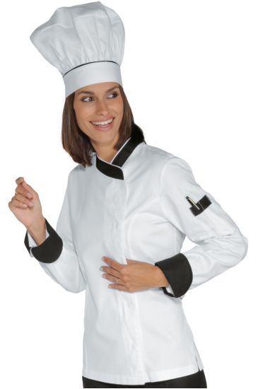 Lady Chef jacket with snaps - Isacco White+black