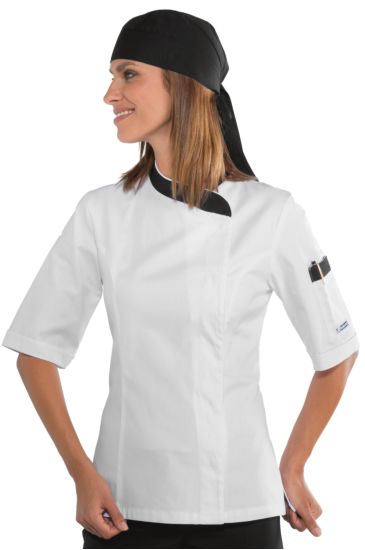 Lady Chef jacket with snaps - Isacco White+black