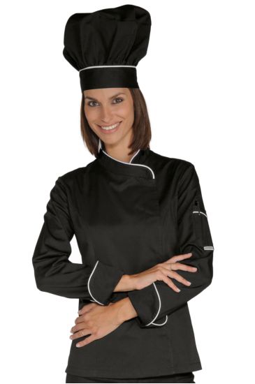 Lady Chef jacket with snaps - Isacco Black+white