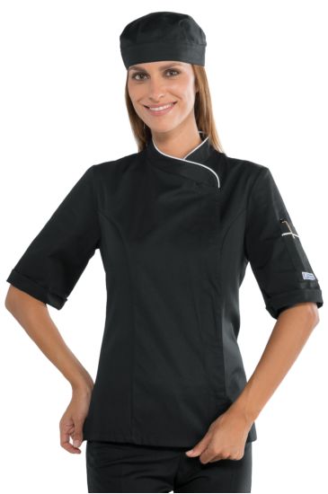 Lady Chef jacket with snaps - Isacco Black+white