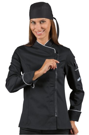 Lady Chef jacket with zip - Isacco Black+white