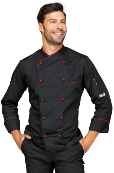 Giacca cuoco Panama - Isacco Black+red Isacco
