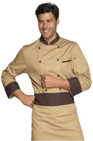 Bicolored chef jacket - Isacco Biscuit Colour + Dark Brown