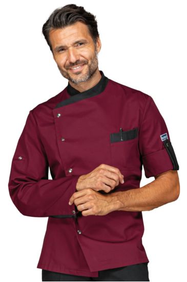 Manhattan chef jacket half sleeve - Isacco Black+bordeaux