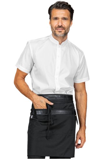 Leonida apron cm 70x46 with central pocket - Isacco Nero+Pelle Nero