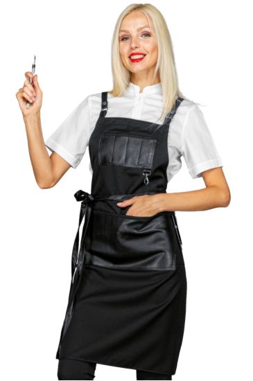 Grembiule Bristol  con inserti e lacci in pelle - Isacco Nero
