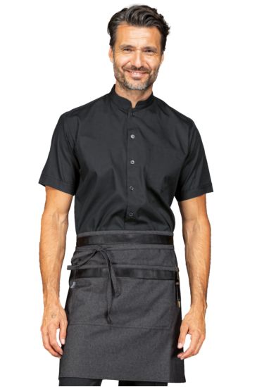 Leonidas apron with leather inserts - Isacco Black Jeans