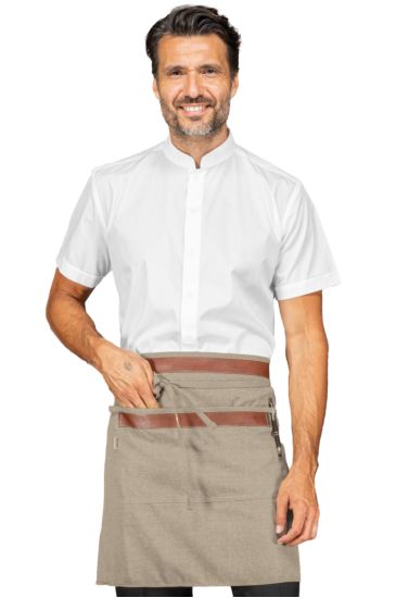 Leonidas apron with leather inserts - Isacco Natural