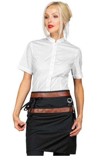 Grembiule Leonida con inserti in pelle - Isacco Nero+cuoio