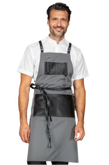 Grembiule Bristol  con inserti e lacci in pelle - Isacco Grey