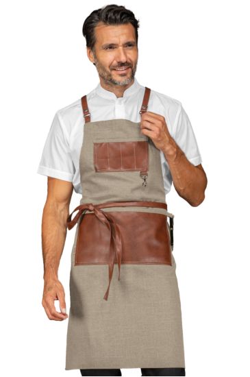 Bristol apron with leather inserts and laces - Isacco Natural