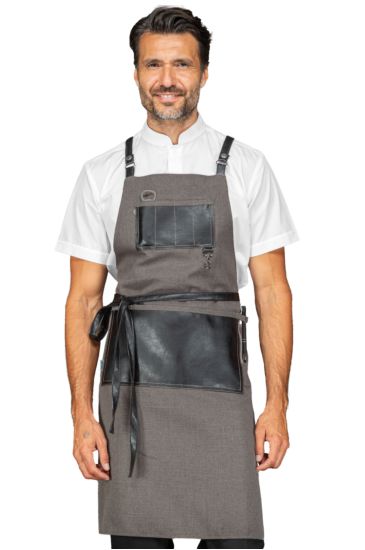 Bristol apron with leather inserts and laces - Isacco Smoke