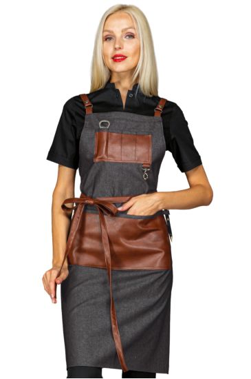Bristol apron with leather inserts and laces - Isacco Black Jeans