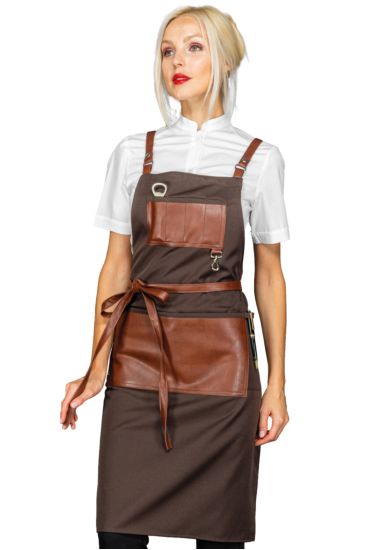 Bristol apron with leather inserts and laces - Isacco Dark Brown