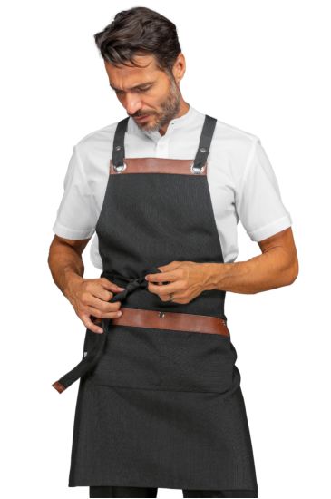 Milford apron - Isacco Black+leather