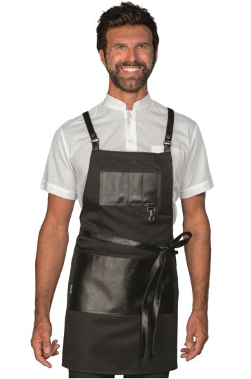 Bristol short apron with leather inserts and laces - Isacco Nero