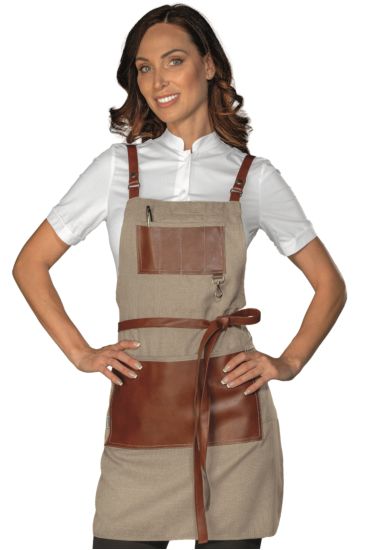 Bristol short apron with leather inserts and laces - Isacco Natural