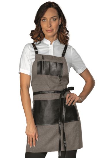 Bristol short apron with leather inserts and laces - Isacco Smoke