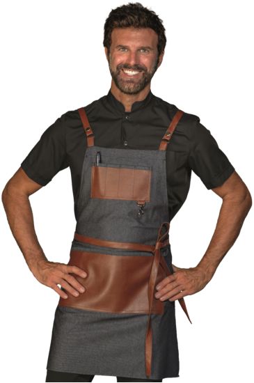 Bristol short apron with leather inserts and laces - Isacco Black Jeans