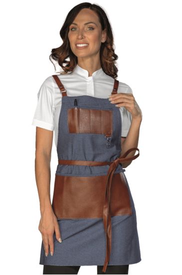 Bristol short apron with leather inserts and laces - Isacco Jeans