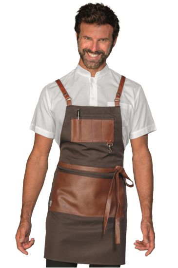 Bristol short apron with leather inserts and laces - Isacco Dark Brown