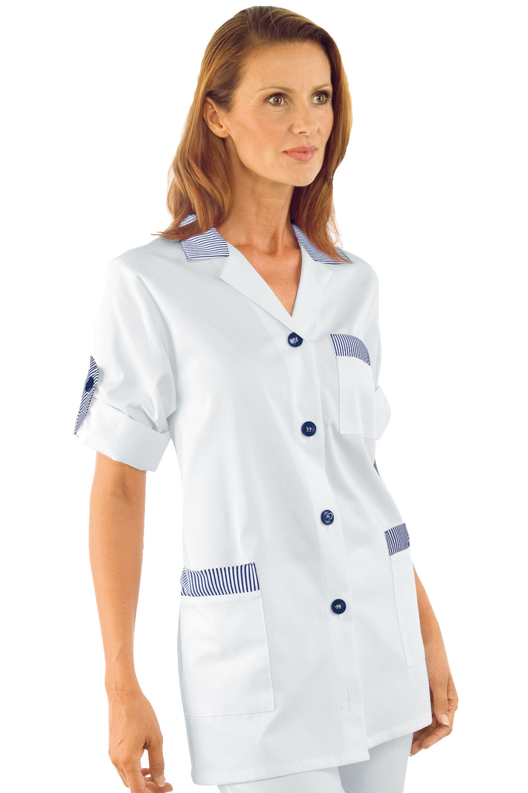 Casacca York Isacco Bianco riga Blu 65 Poliestere 35 Cotone