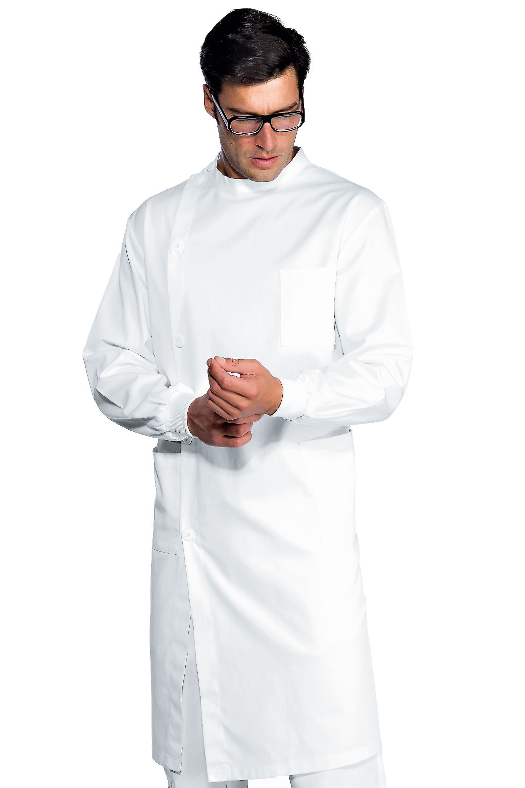 Camice Dentista Isacco Bianco Polso In Maglia 100% Cotone