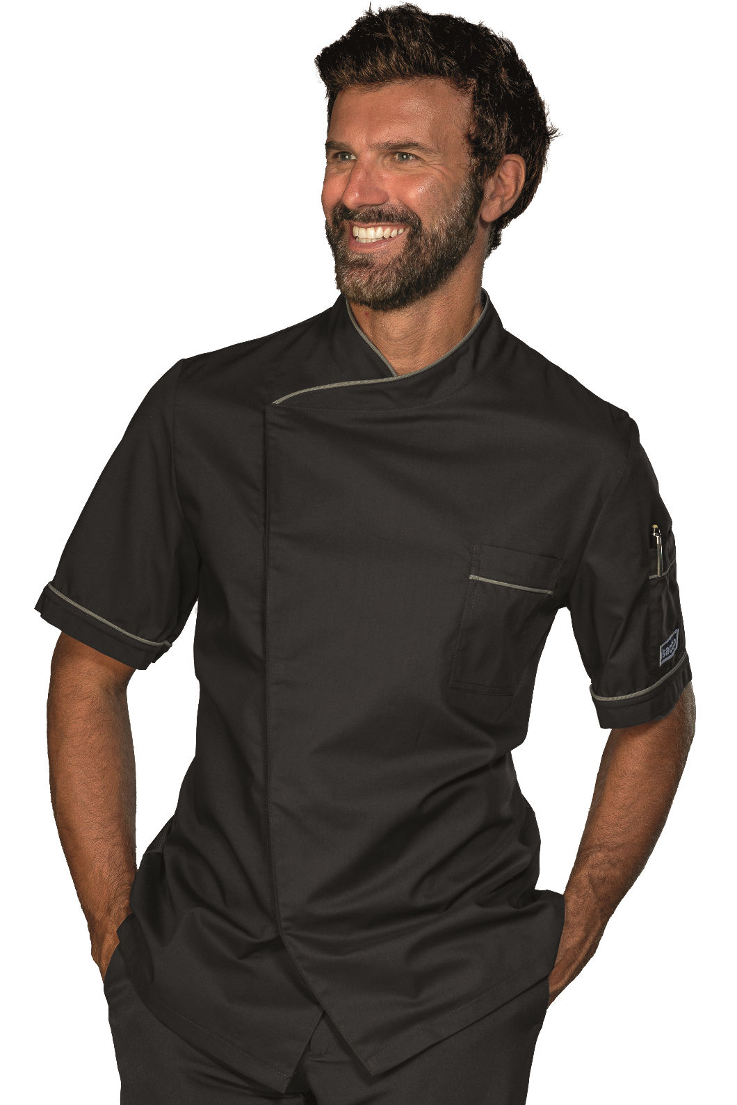 Mezza Manica Giacca Cuoco Isacco Bilbao - 65% Poliestere 35% Cotone, Colore Tortora Giacca Da Cuoco - 8